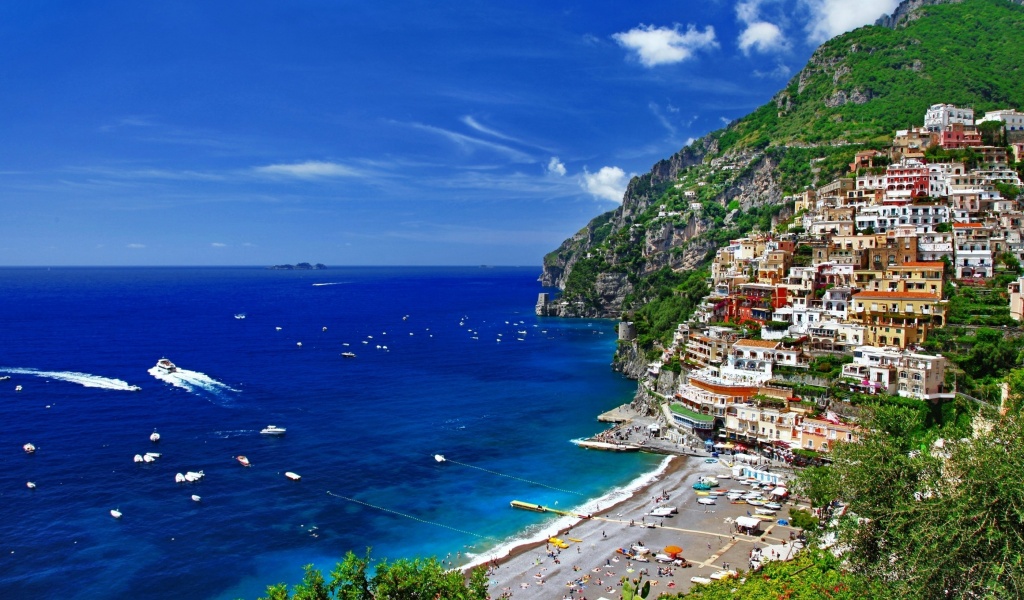 Greece Mountains Houses Sea Coast