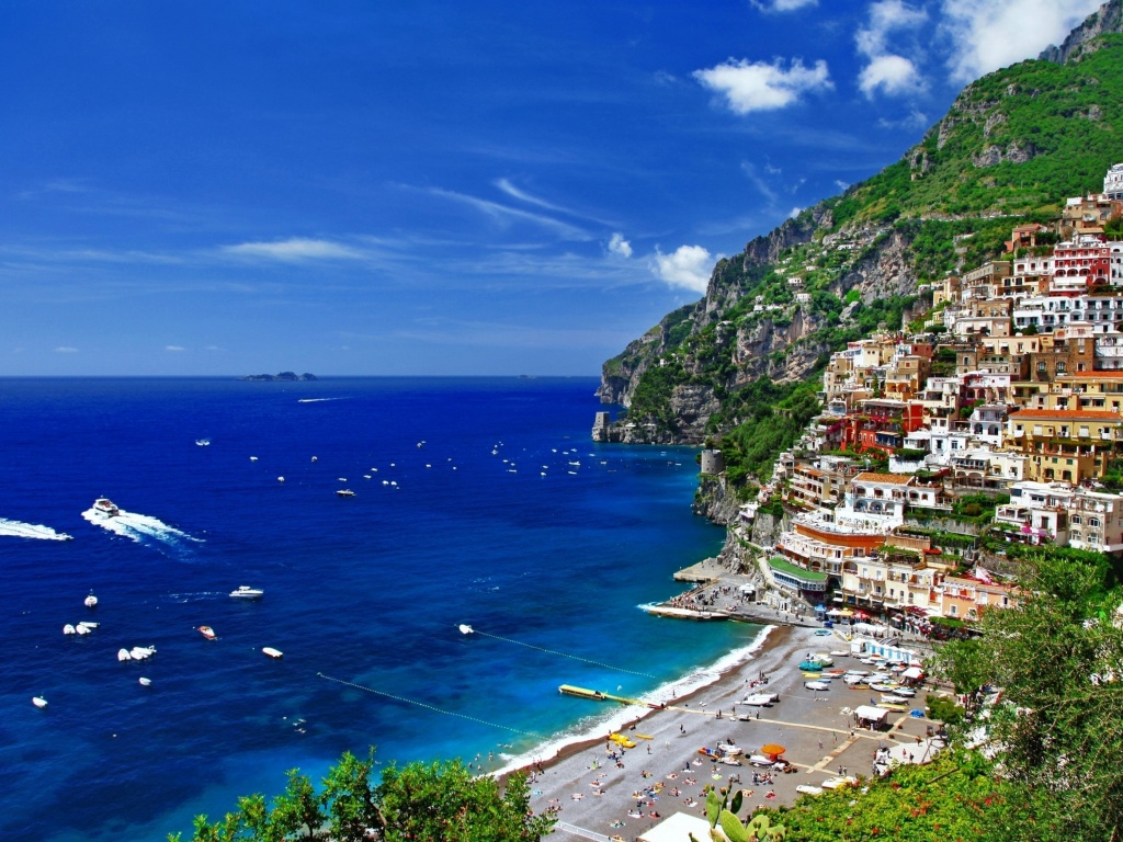 Greece Mountains Houses Sea Coast