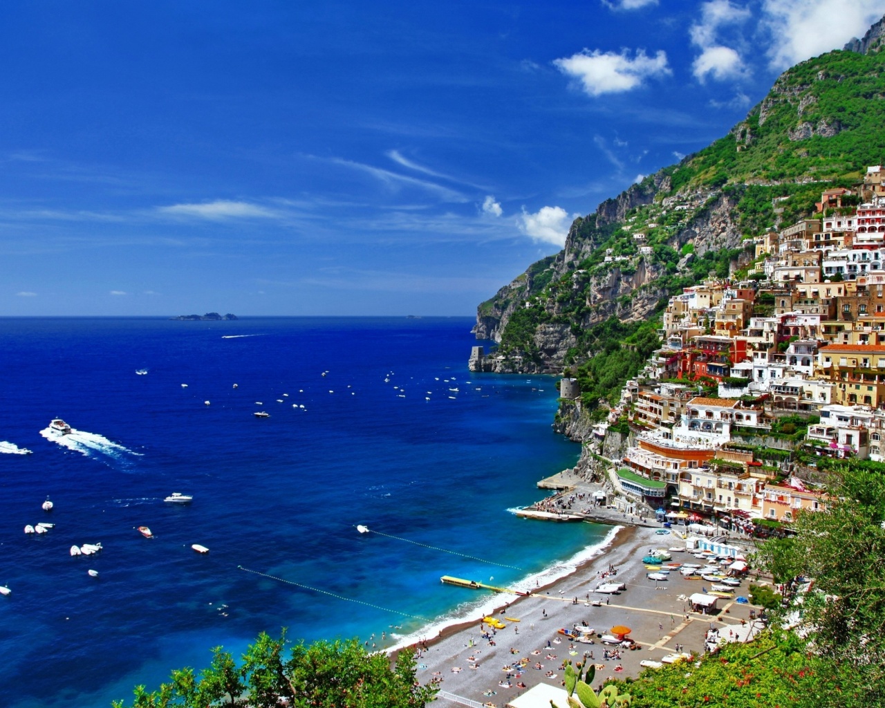 Greece Mountains Houses Sea Coast