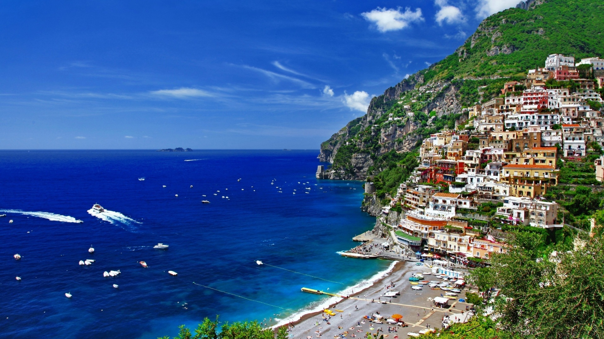 Greece Mountains Houses Sea Coast