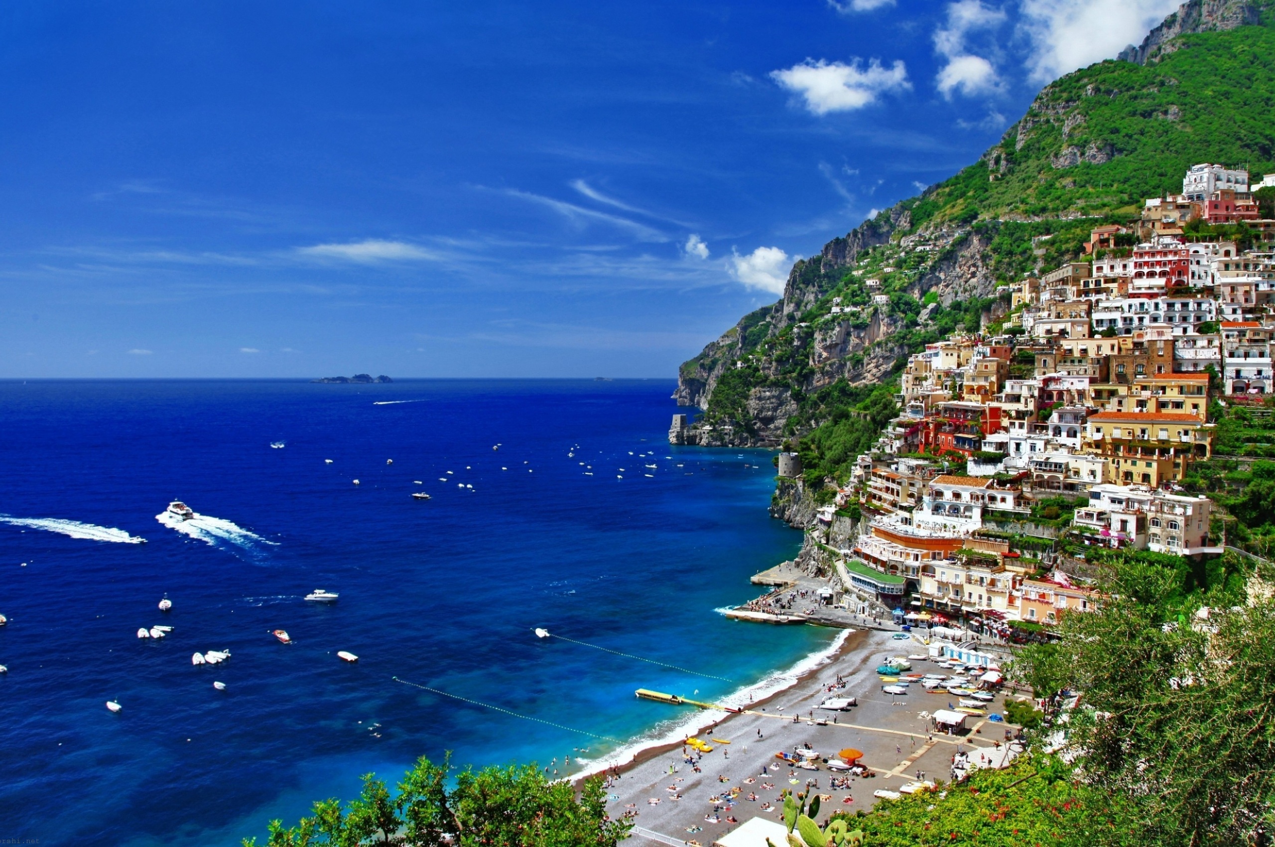 Greece Mountains Houses Sea Coast