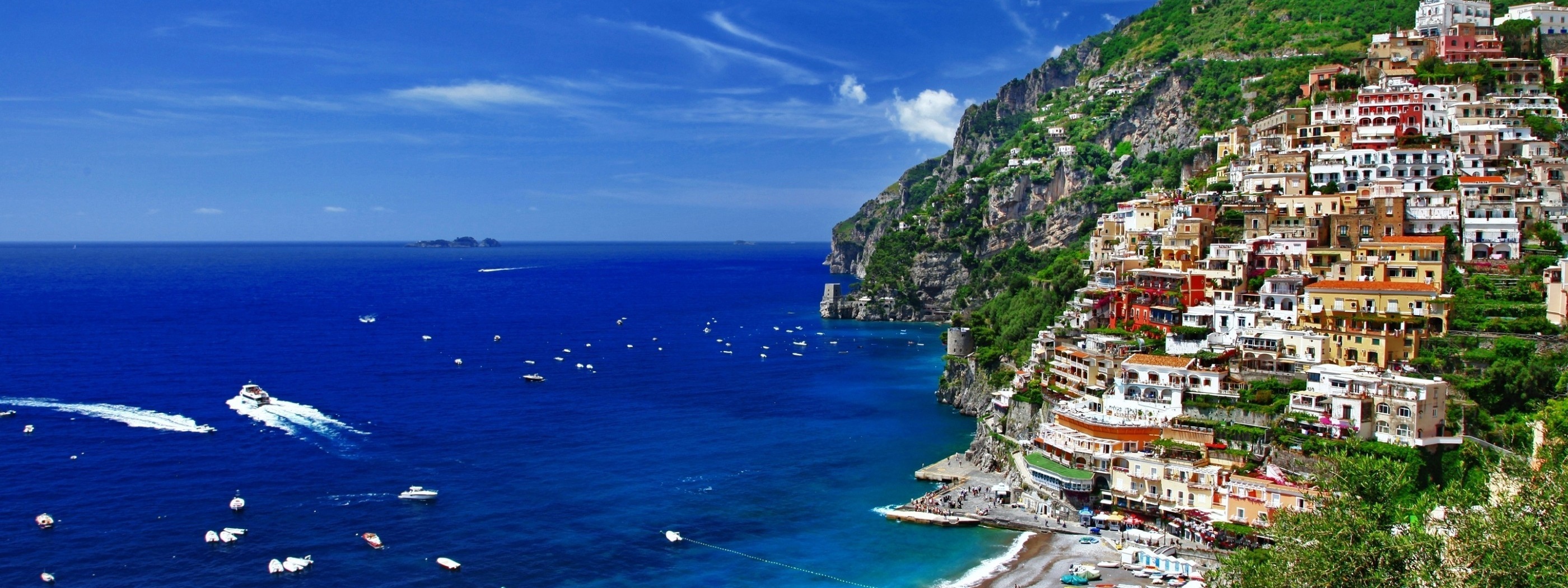 Greece Mountains Houses Sea Coast