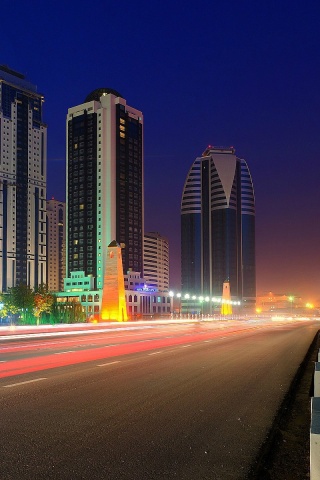 Grozny City Grozny Russia Chechnya Night Road Skyscraper