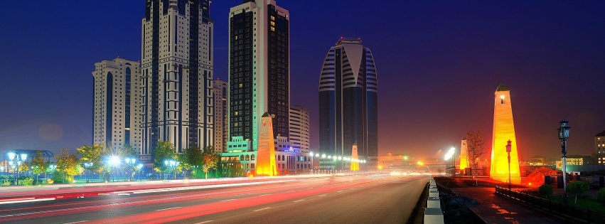 Grozny City Grozny Russia Chechnya Night Road Skyscraper