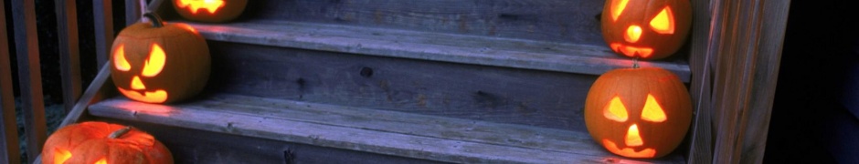 Halloween Pumpkins On Wooden Stairs