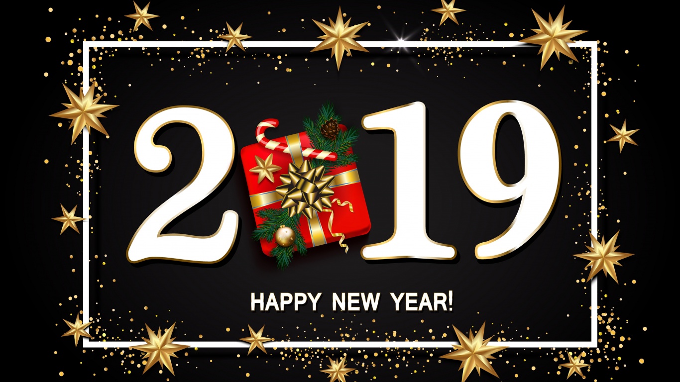 Happy New Year 2019 Gift And Stars