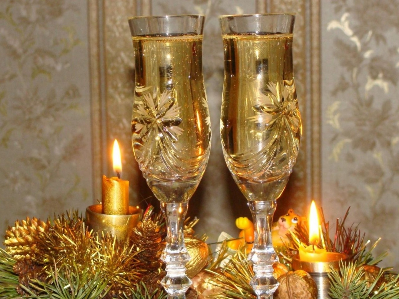 Holiday Champagne Candles Needles Thread New Year