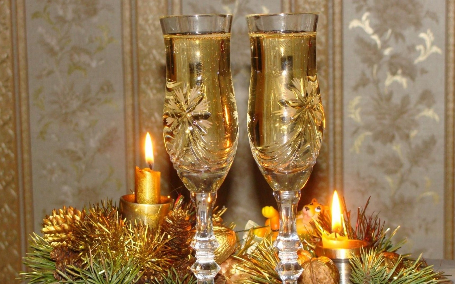 Holiday Champagne Candles Needles Thread New Year