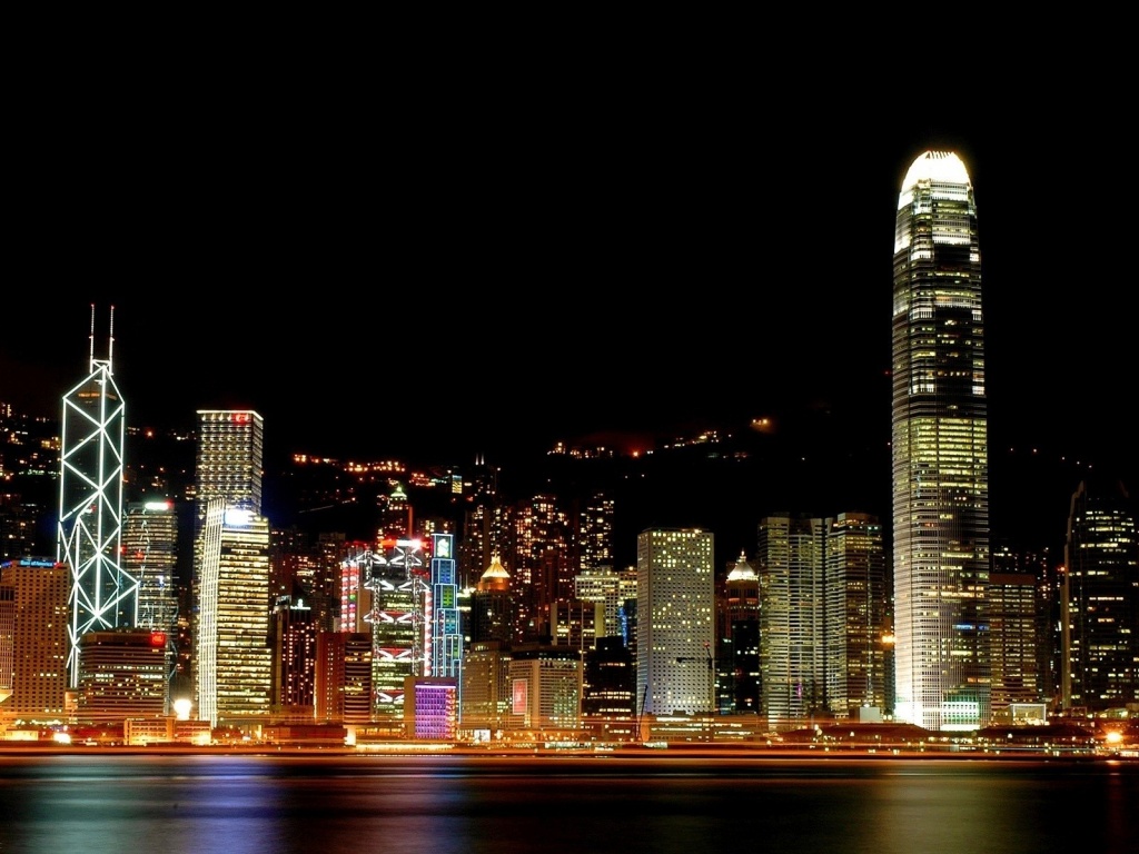 Hong Kong Panorama Night Light River City Landscape