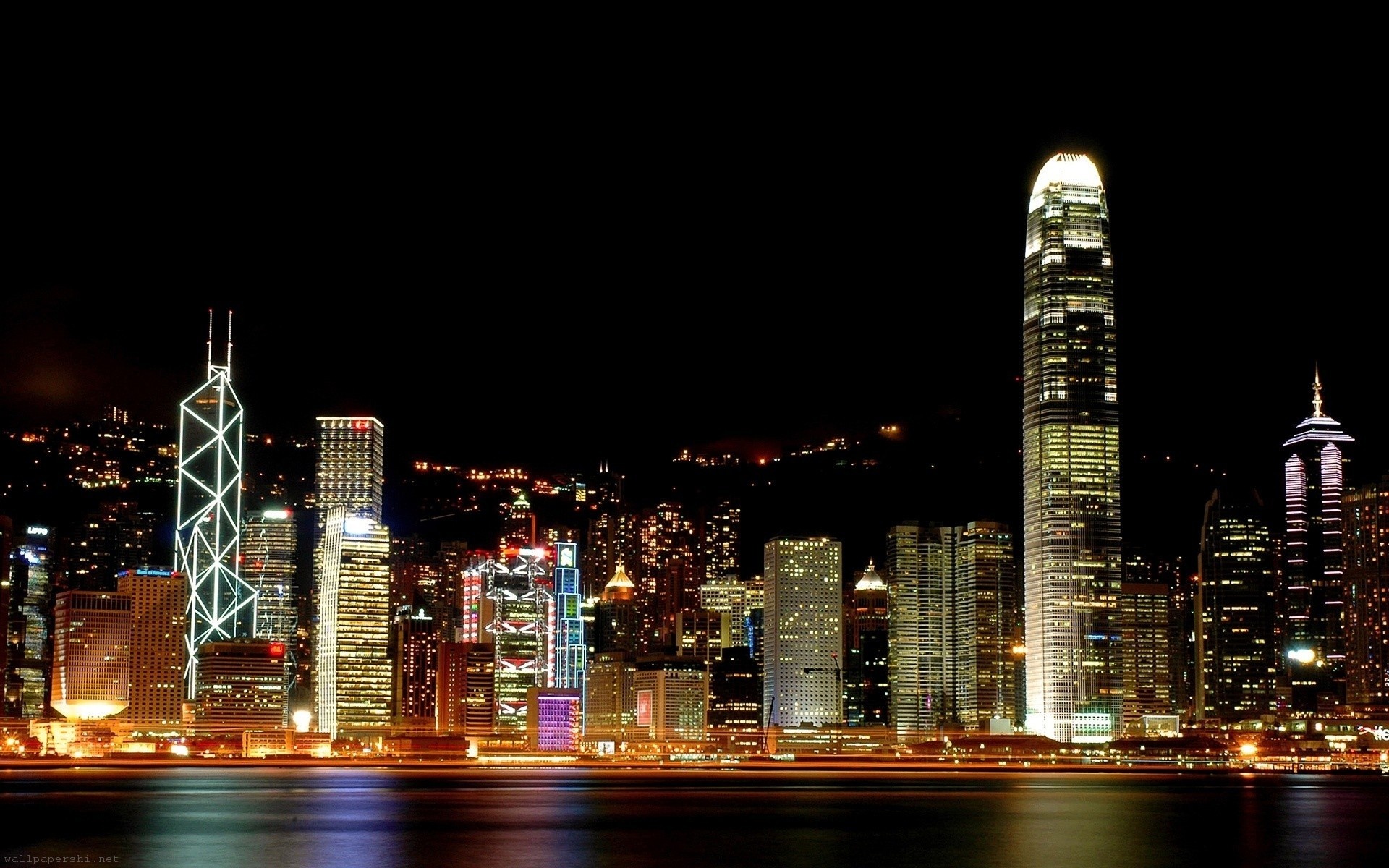 Hong Kong Panorama Night Light River City Landscape