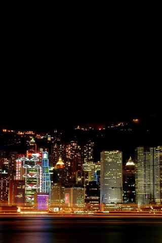 Hong Kong Panorama Night Light River City Landscape