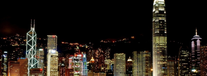 Hong Kong Panorama Night Light River City Landscape