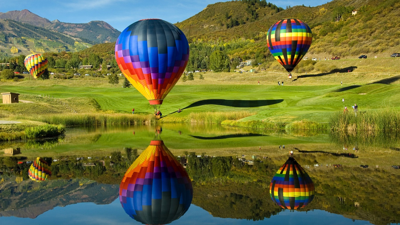 Hot Air Balloons Lake Reflection