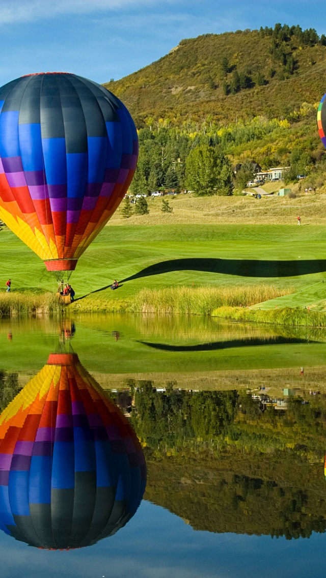 Hot Air Balloons Lake Reflection