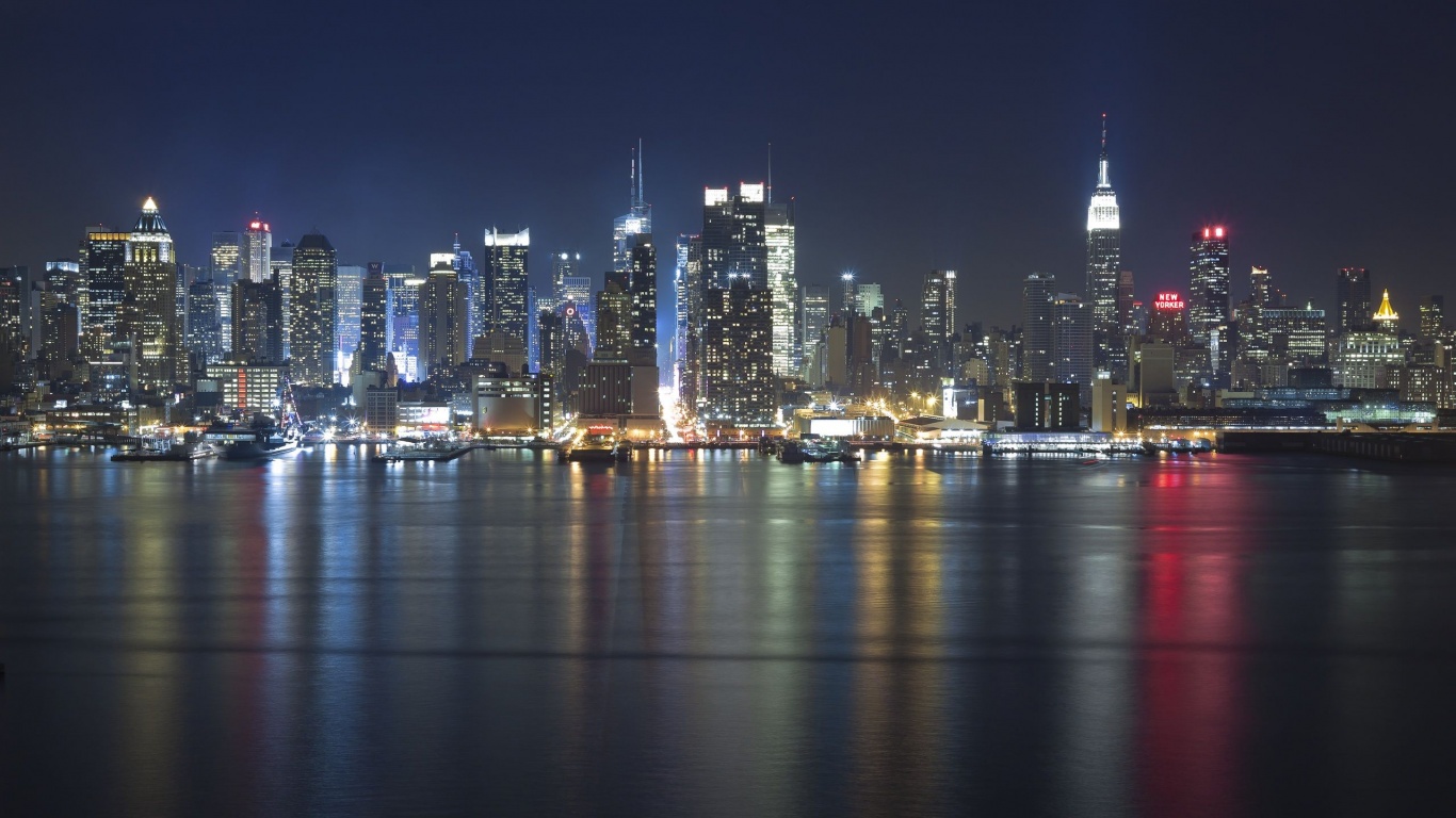 Hudson Lights Lights Night Reflections River Skyline