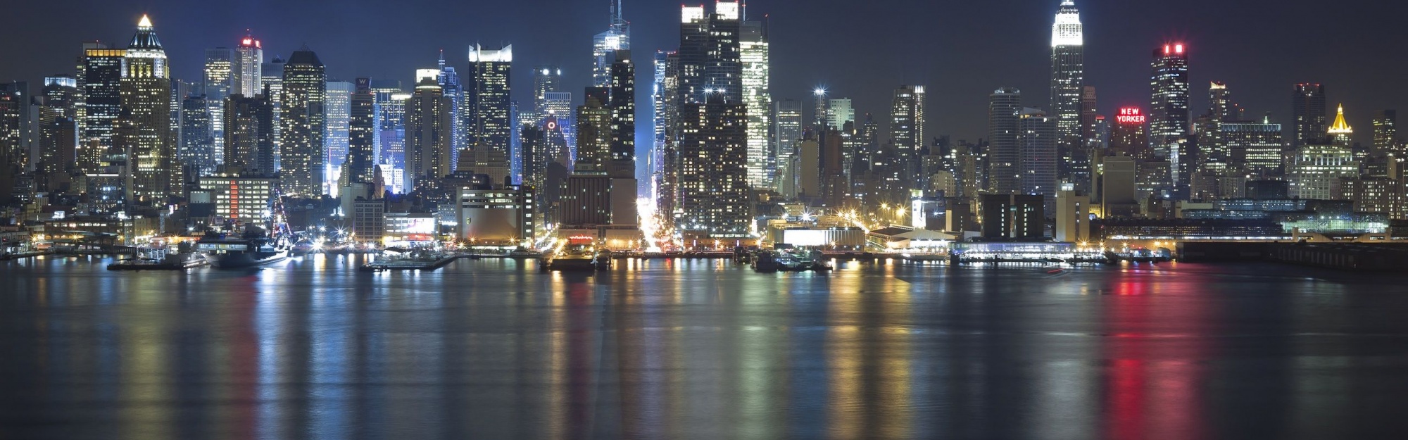 Hudson Lights Lights Night Reflections River Skyline