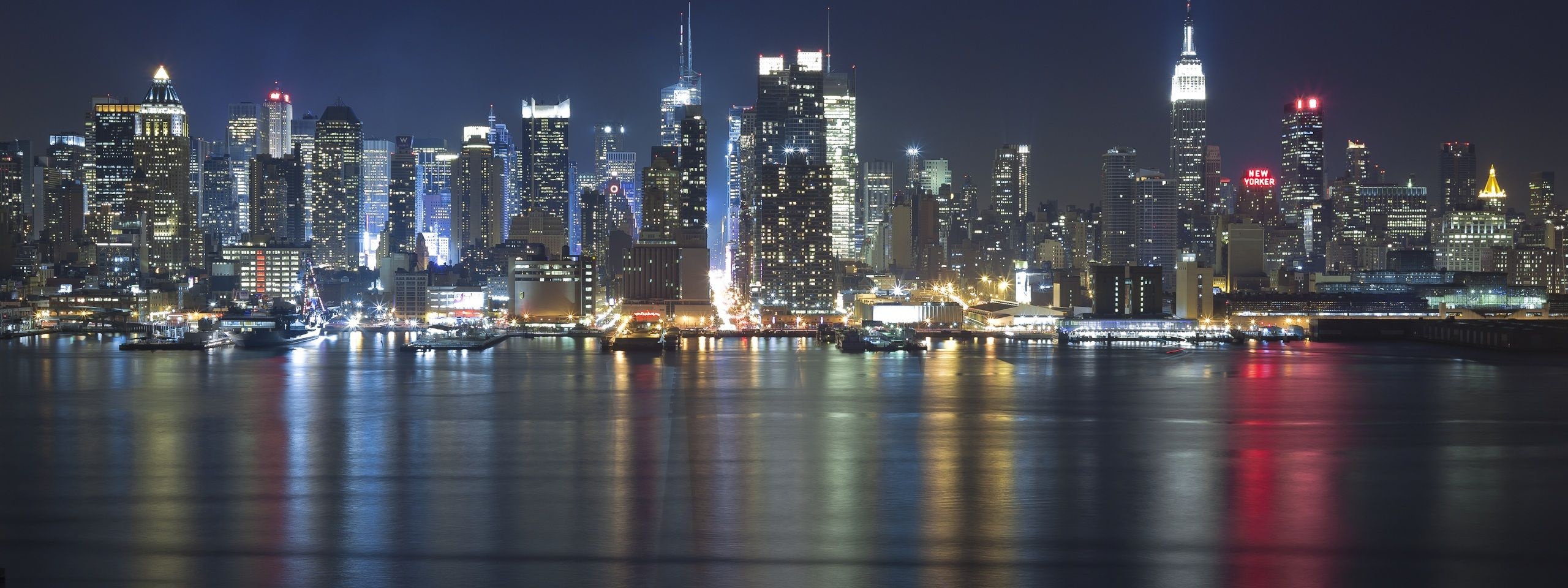 Hudson Lights Lights Night Reflections River Skyline