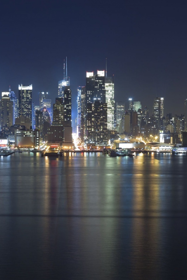 Hudson Lights Lights Night Reflections River Skyline