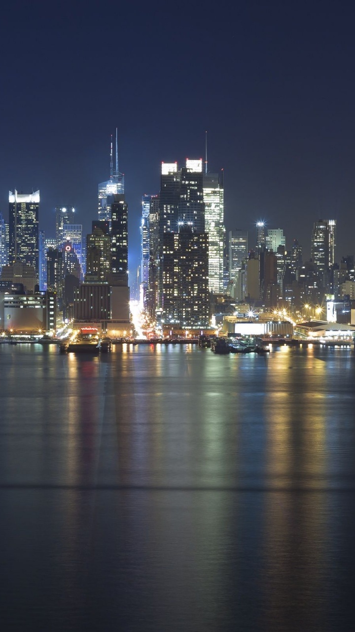 Hudson Lights Lights Night Reflections River Skyline