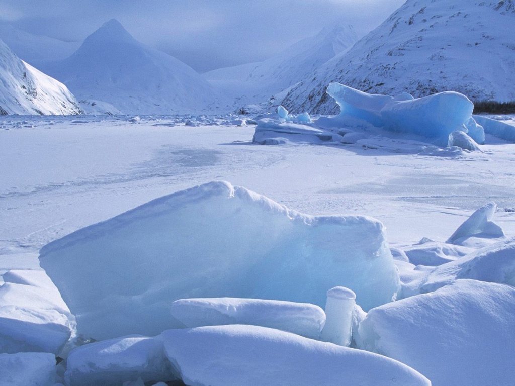 Icebergs Within A Frozen Lake Alaska