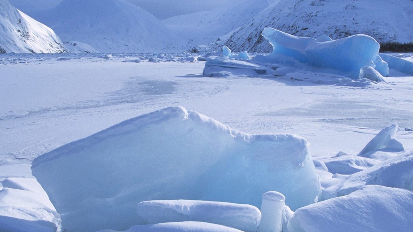 Icebergs Within A Frozen Lake Alaska