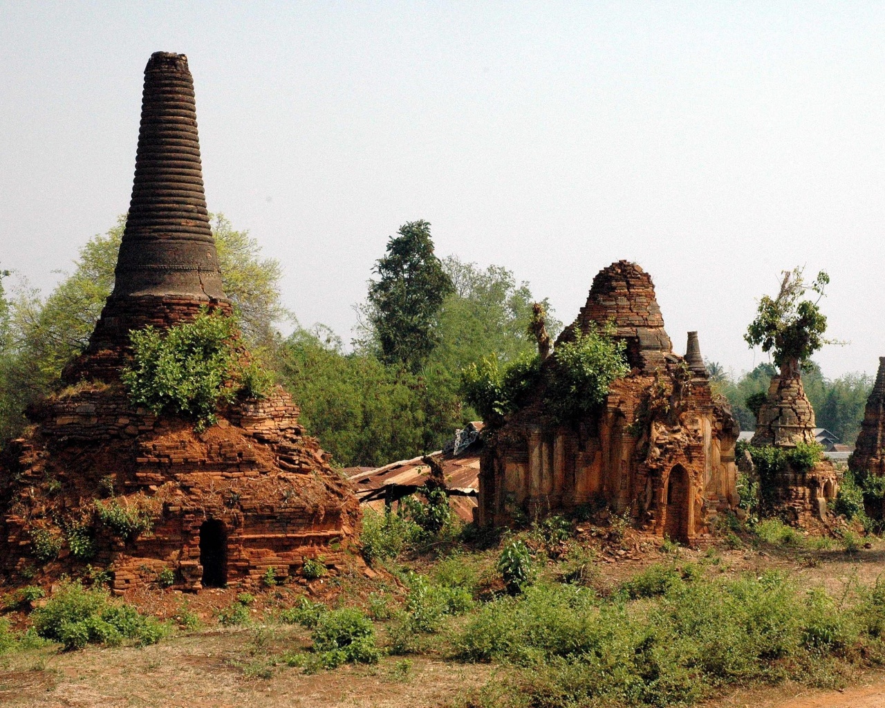 Indein Stupa Complex Ancient Ruins Buildings Burma