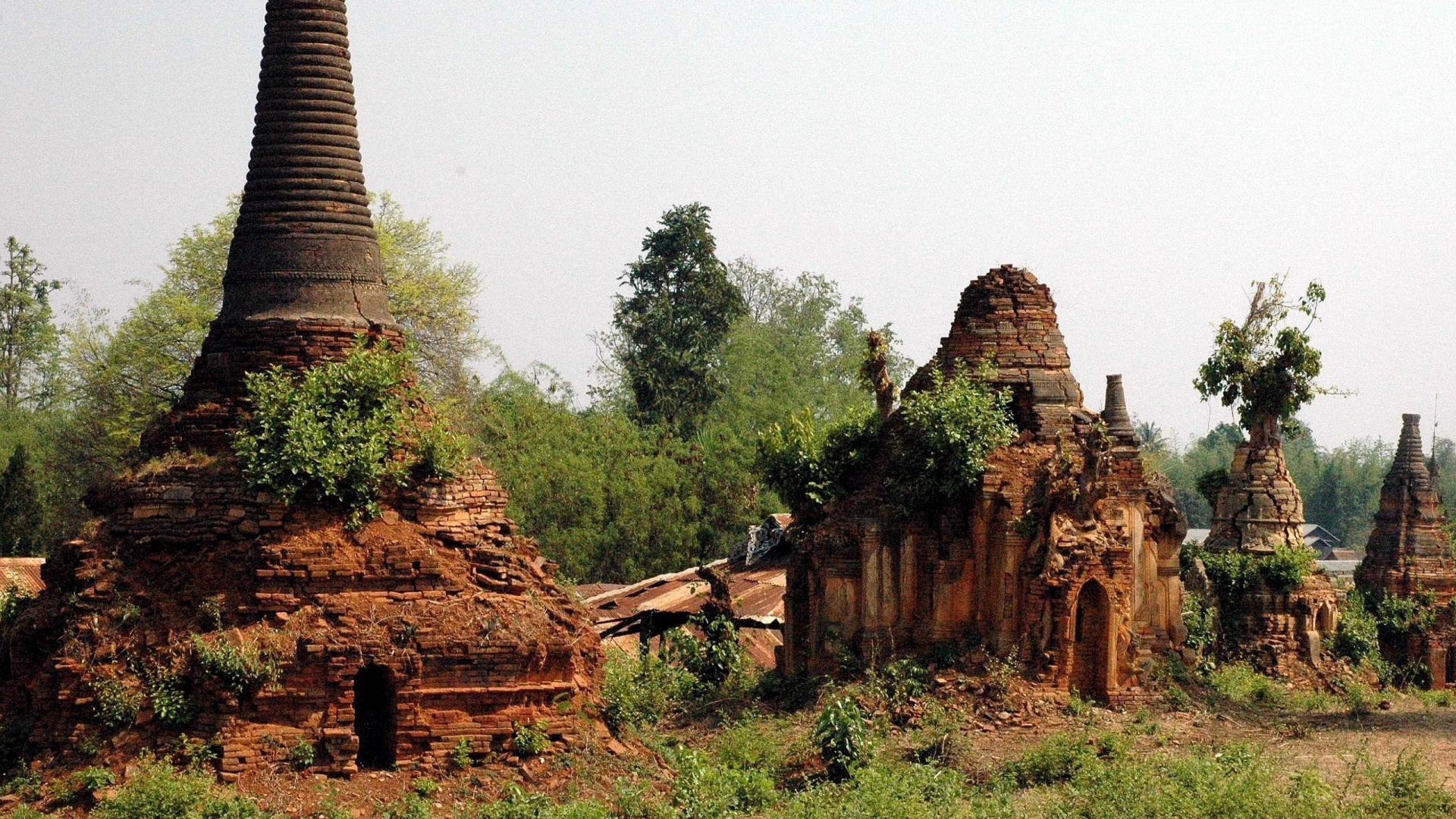 Indein Stupa Complex Ancient Ruins Buildings Burma