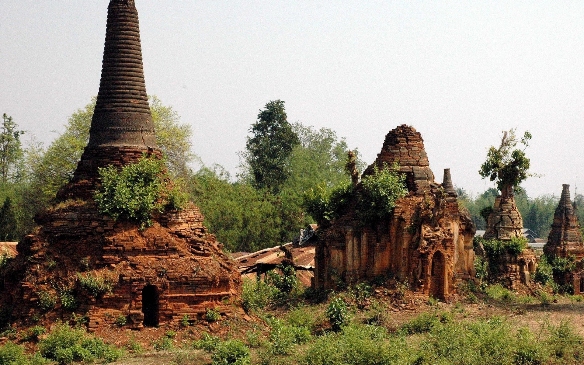 Indein Stupa Complex Ancient Ruins Buildings Burma