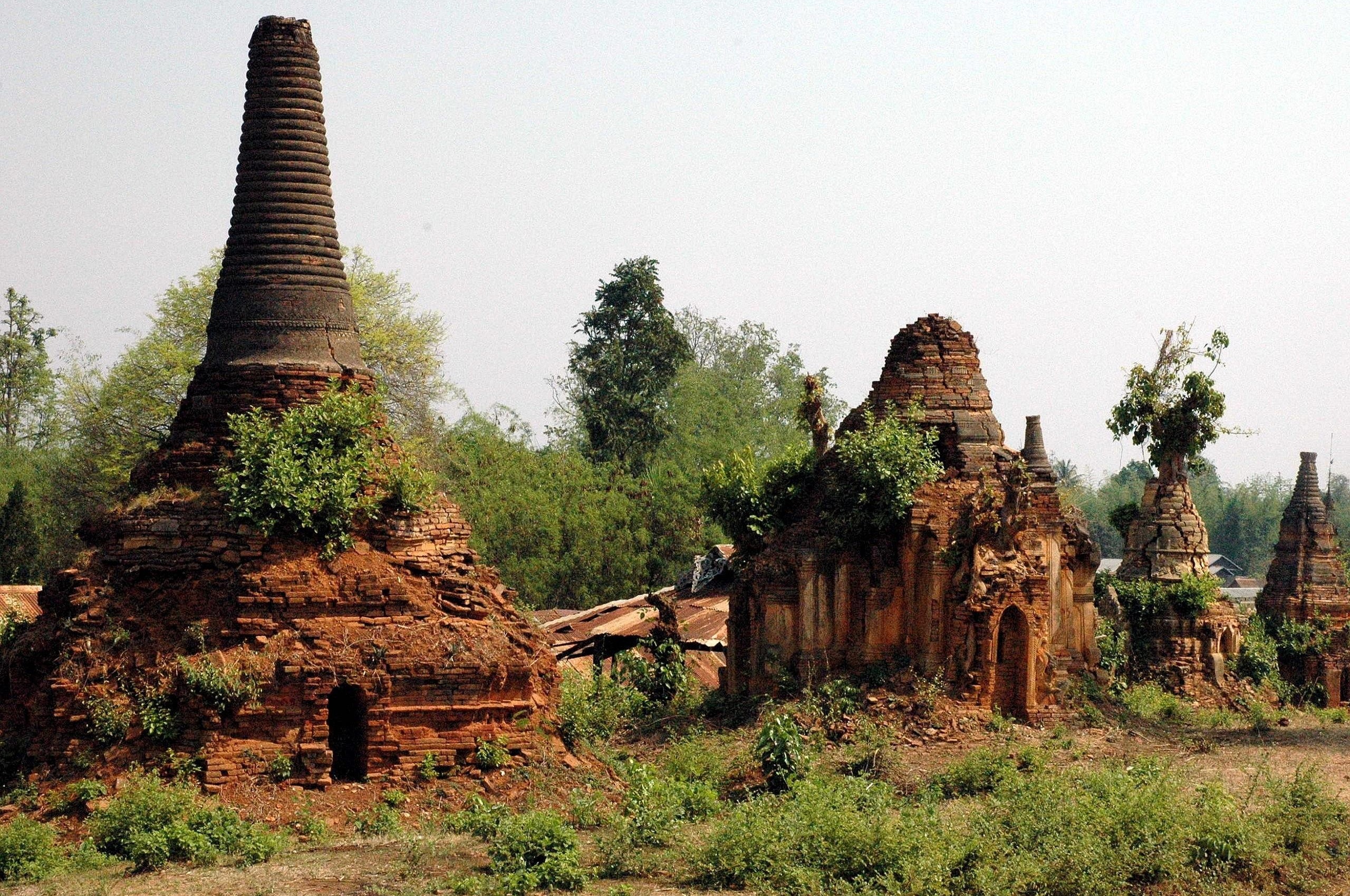 Indein Stupa Complex Ancient Ruins Buildings Burma