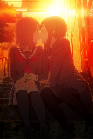 Kiss Yuri School Uniforms Sunset Anime Wallpaper