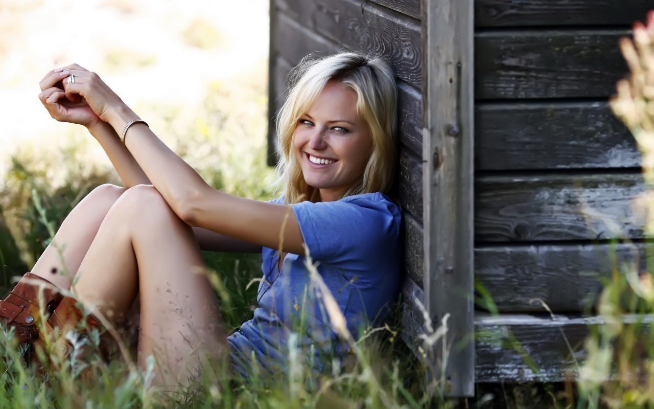 Malin Akerman Blonde Smile Grass Wall