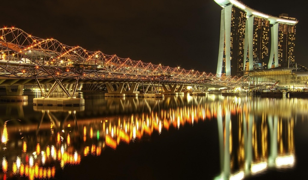 Marina Bay Sands Hotel Bridge Night River Singapore