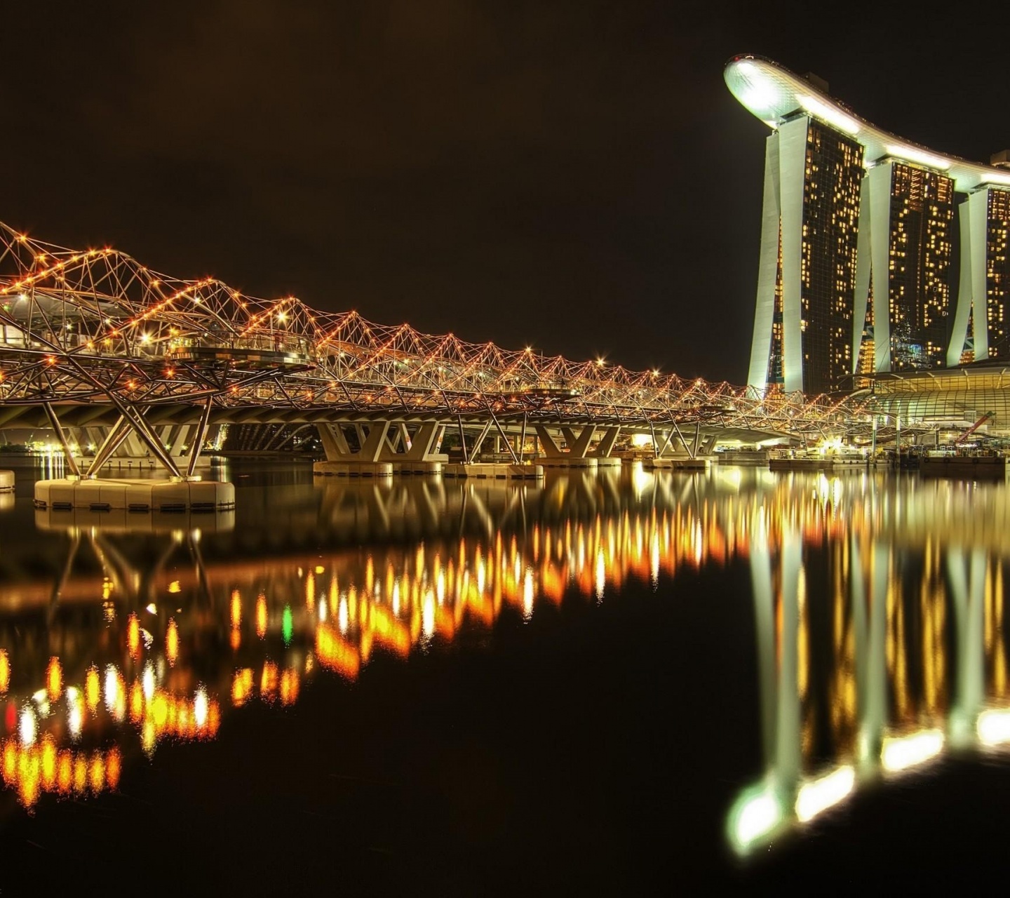 Marina Bay Sands Hotel Bridge Night River Singapore