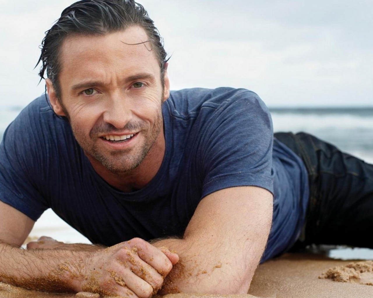 Men Male Celebrity Hugh Jackman On The Beach