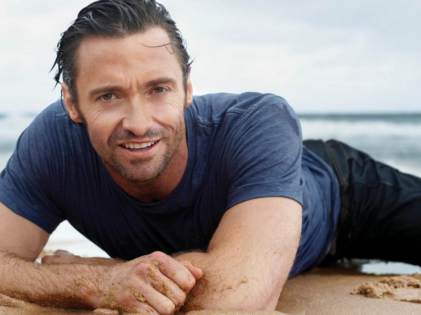 Men Male Celebrity Hugh Jackman On The Beach