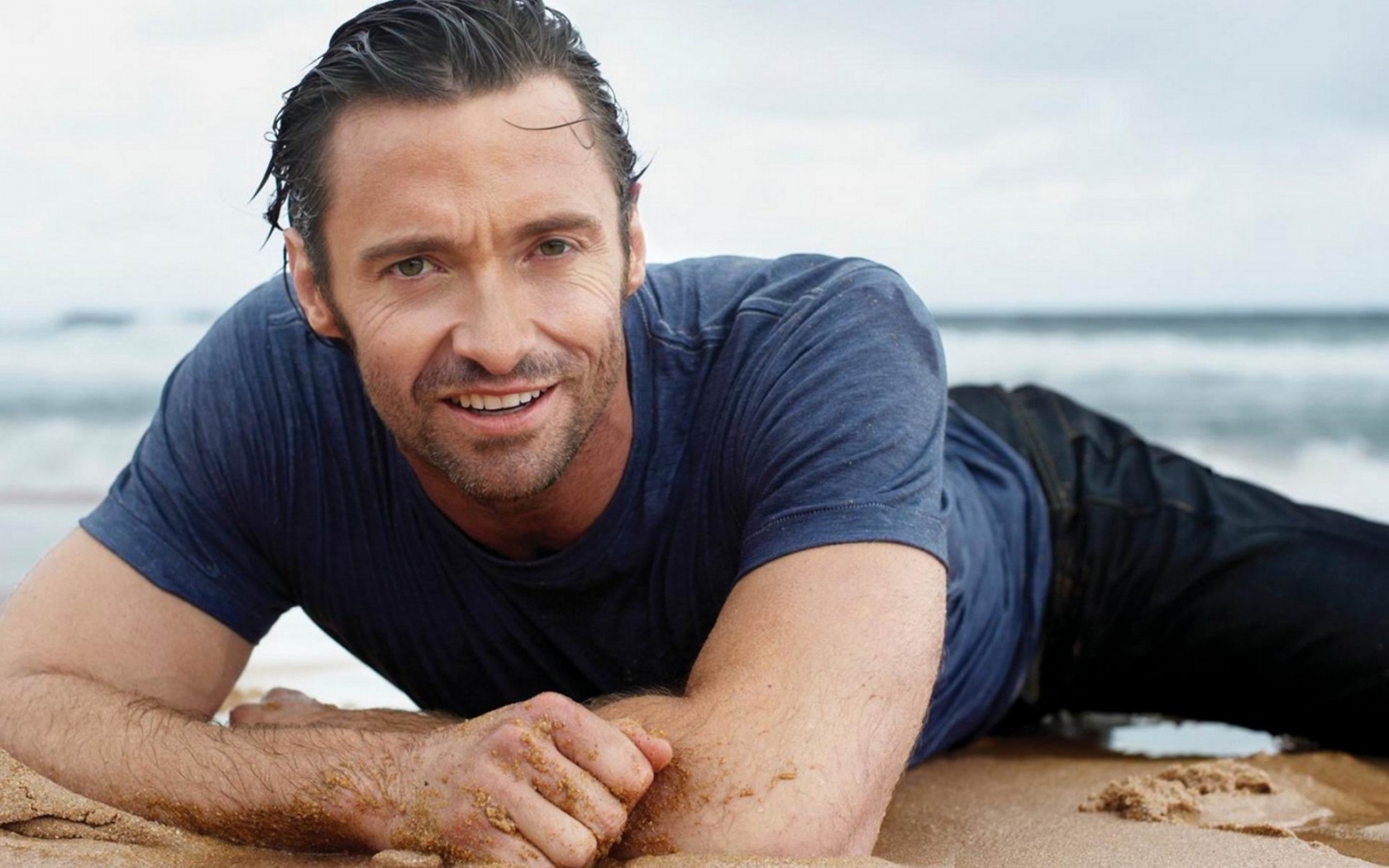 Men Male Celebrity Hugh Jackman On The Beach