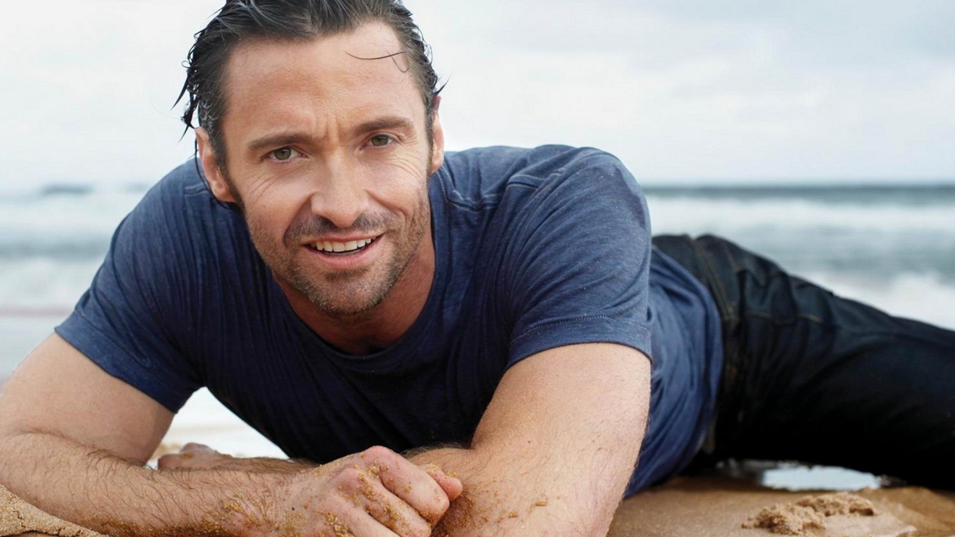 Men Male Celebrity Hugh Jackman On The Beach