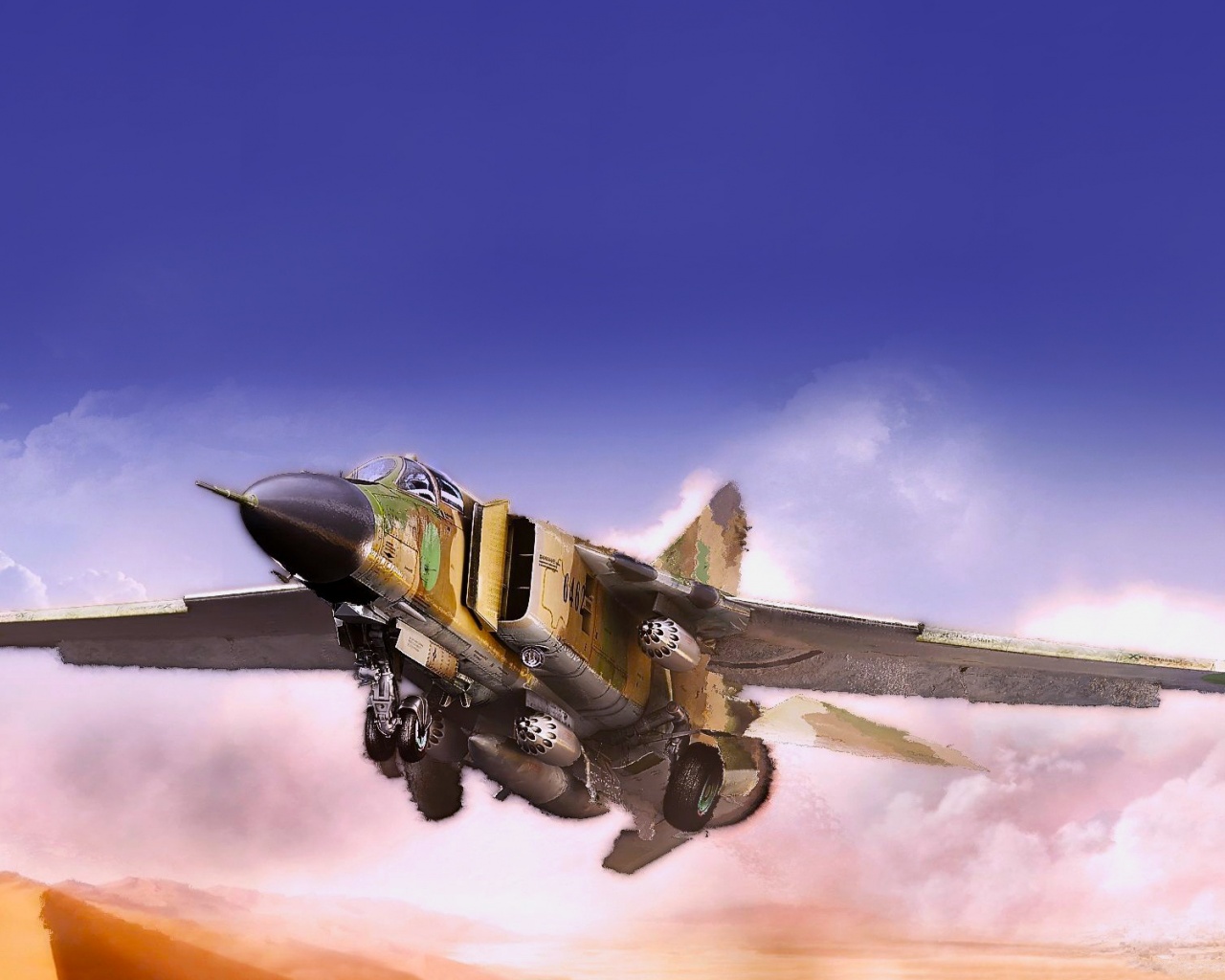 Mig Fighter Flying In The Desert