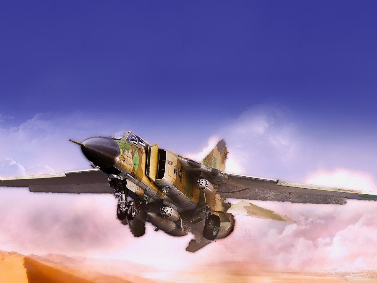 Mig Fighter Flying In The Desert