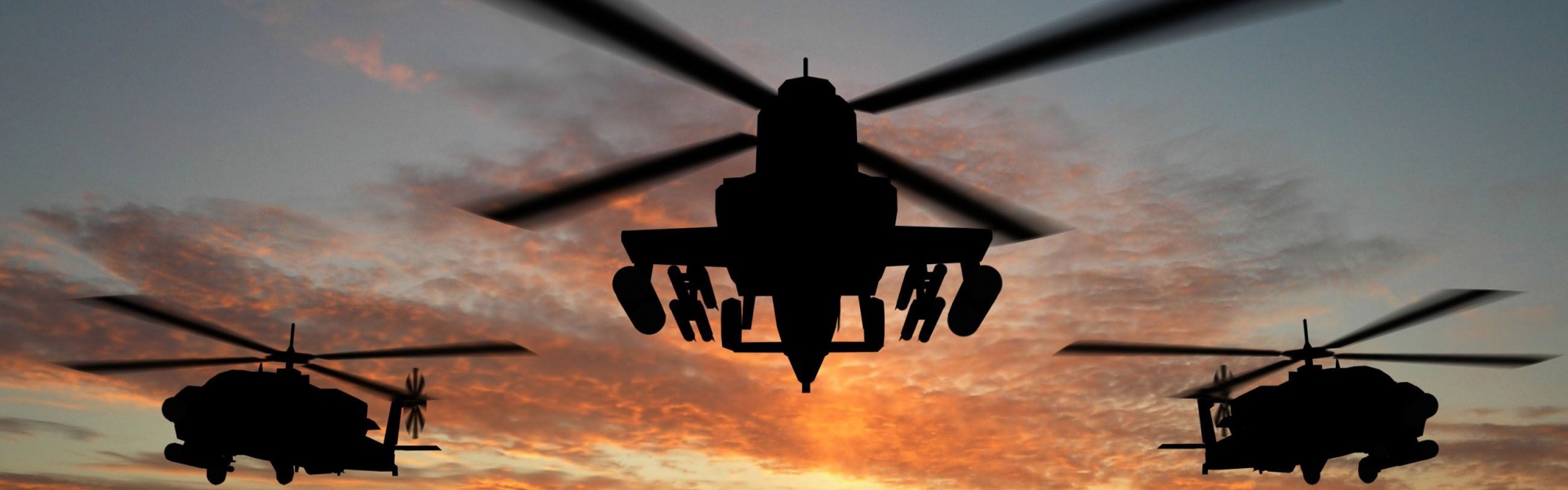 Military Helicopters And Sunset