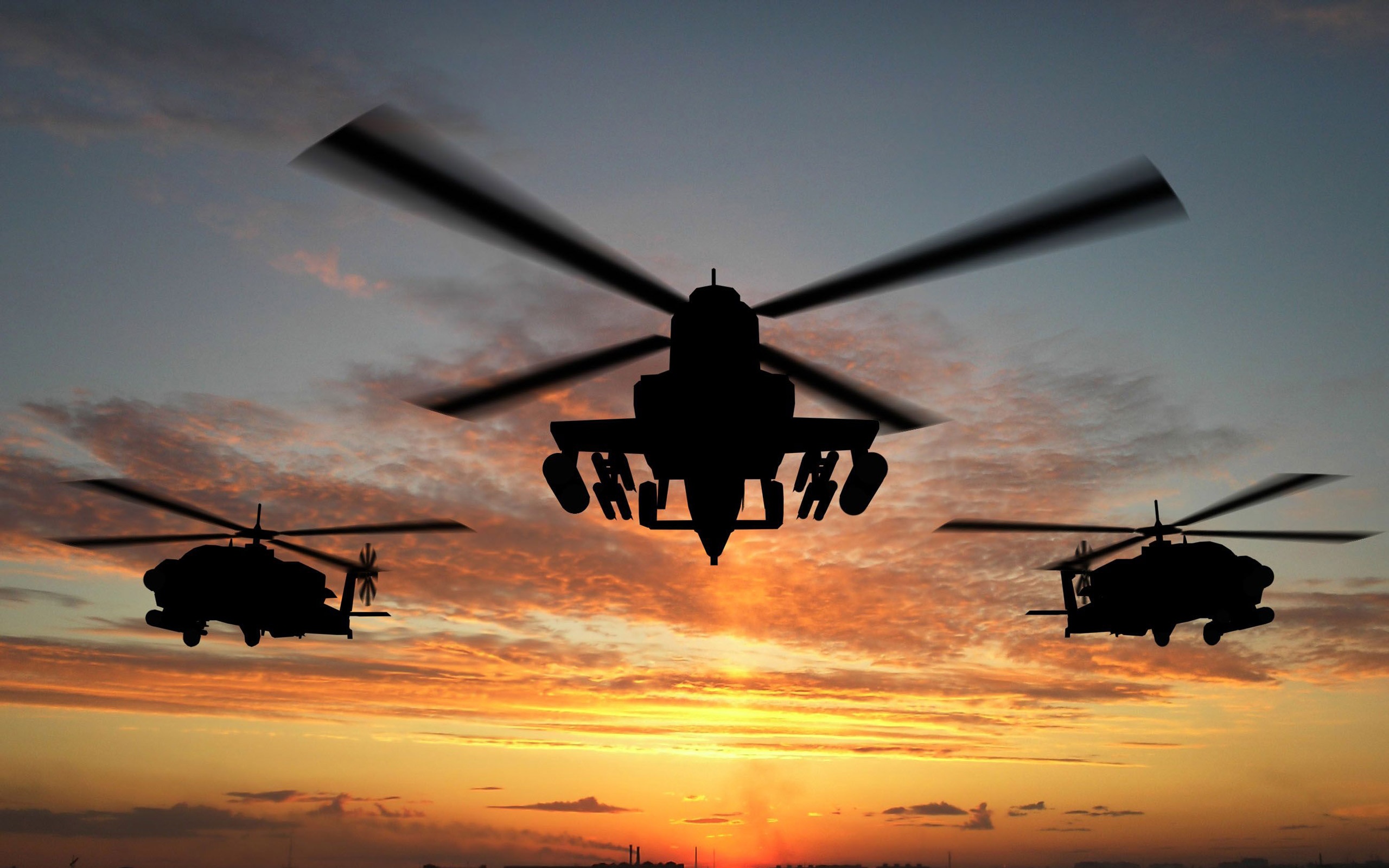 Military Helicopters And Sunset