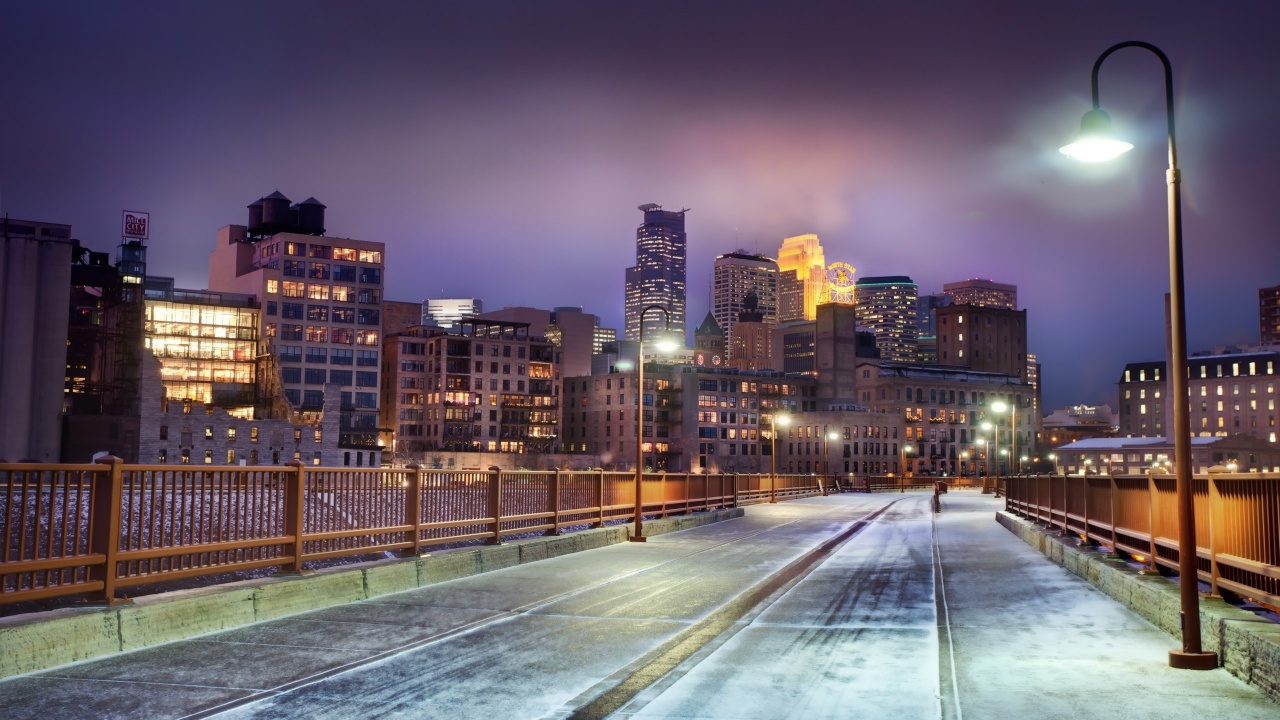 Minnesota Horizon United States Snow Winter Bridge City Landscape