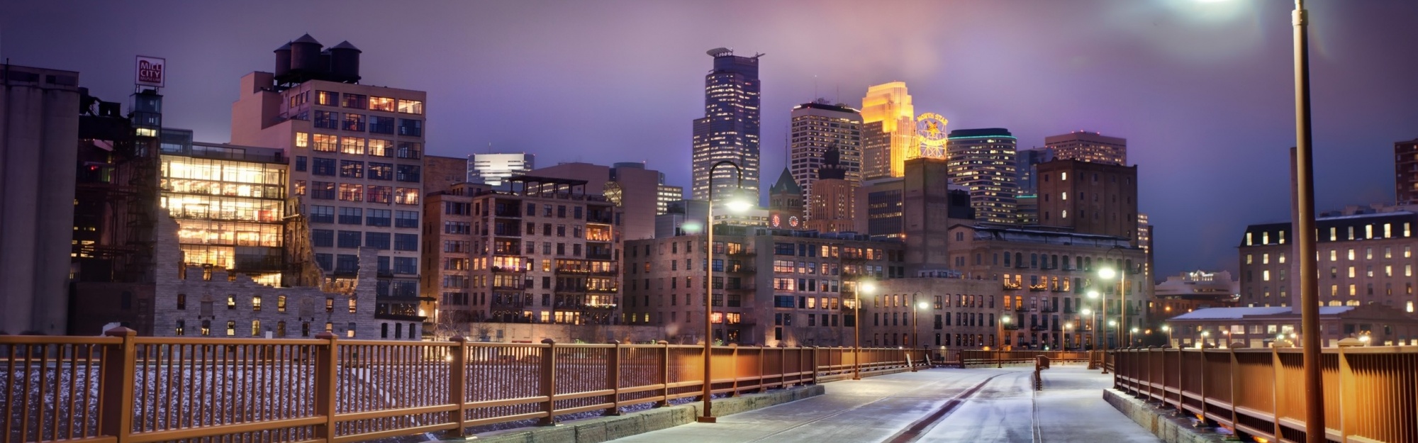 Minnesota Horizon United States Snow Winter Bridge City Landscape