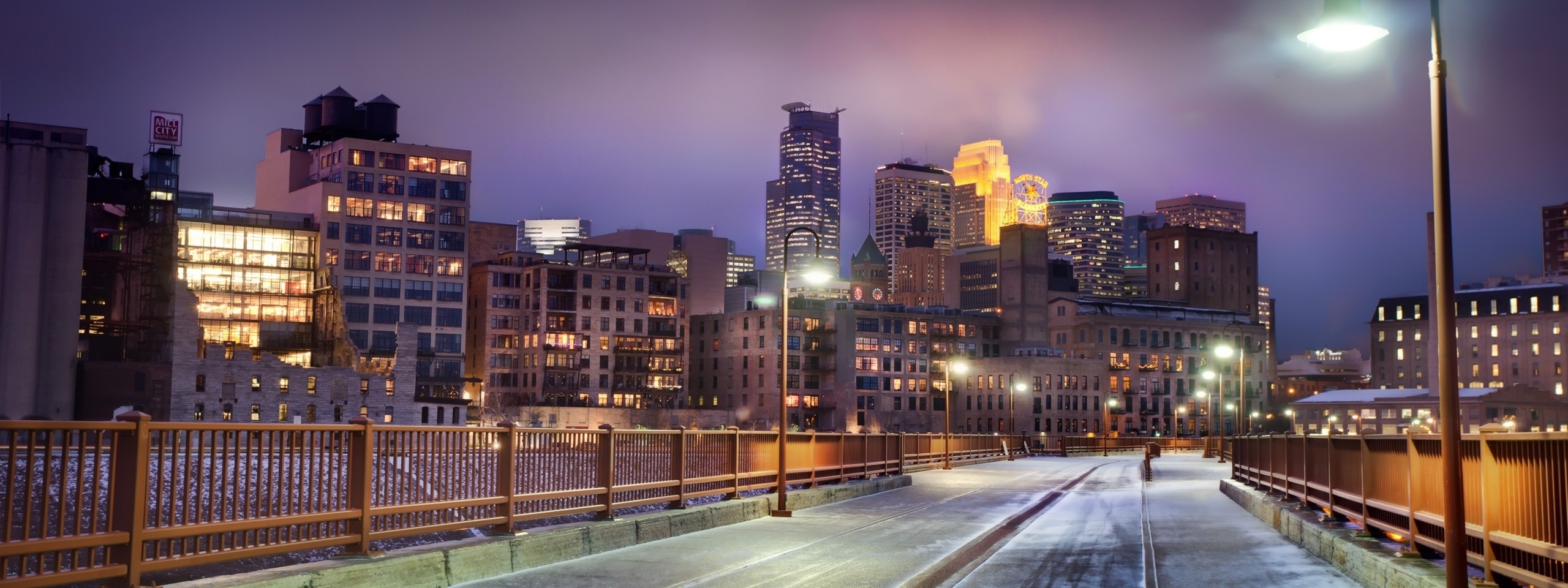 Minnesota Horizon United States Snow Winter Bridge City Landscape