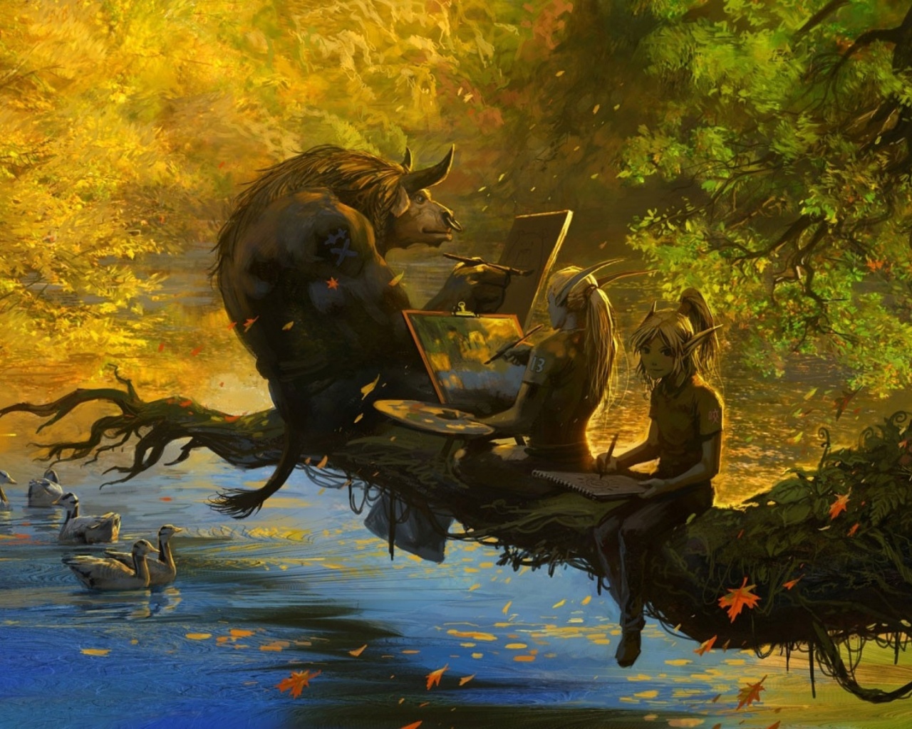 Minotaur And Elves Artwork Autumn