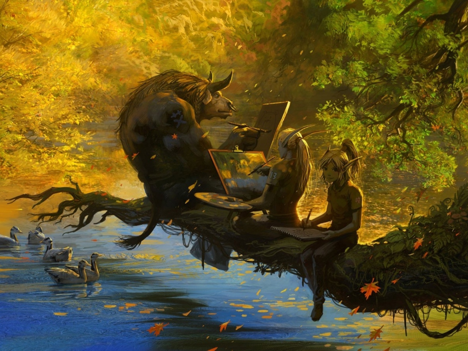 Minotaur And Elves Artwork Autumn