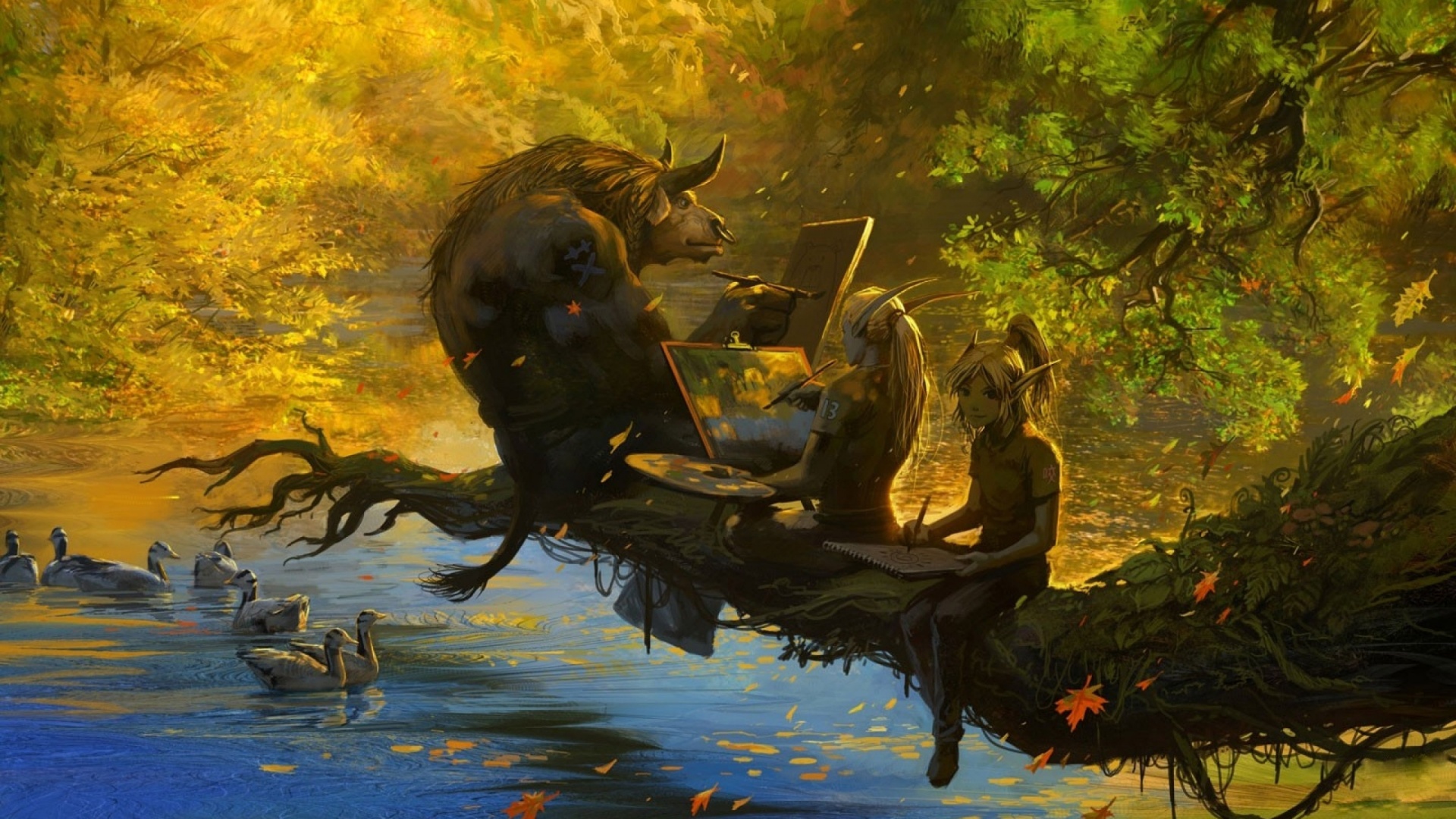 Minotaur And Elves Artwork Autumn