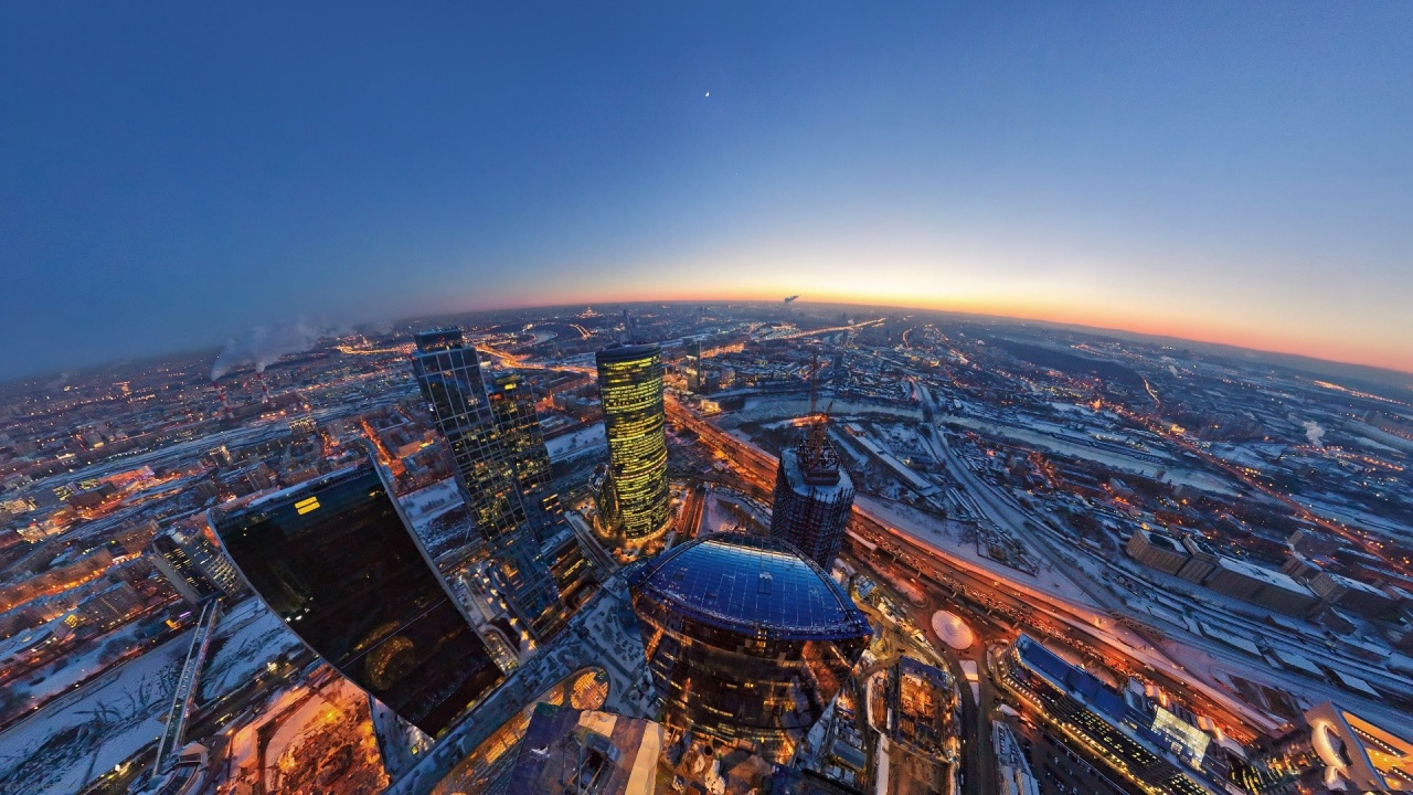 Moscow City The Evening Lights Moon Horizon