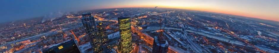 Moscow City The Evening Lights Moon Horizon