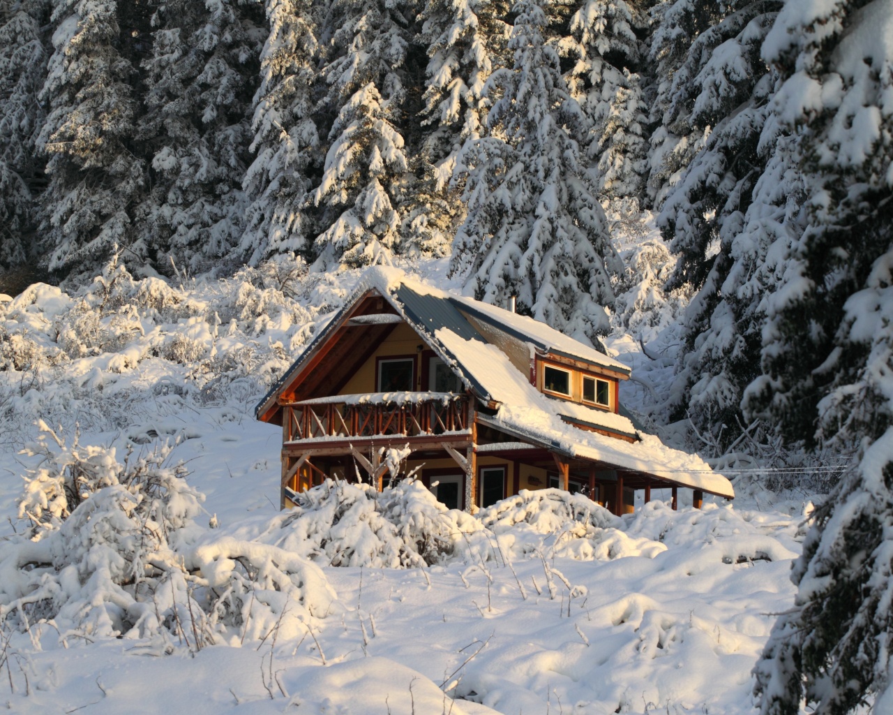 Mountain House Covered With Snow